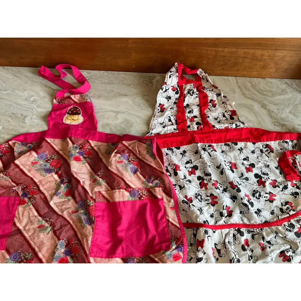 Kids Apron Bundle Disney Minnie Mouse Full Apron Floral Birthday Apron
